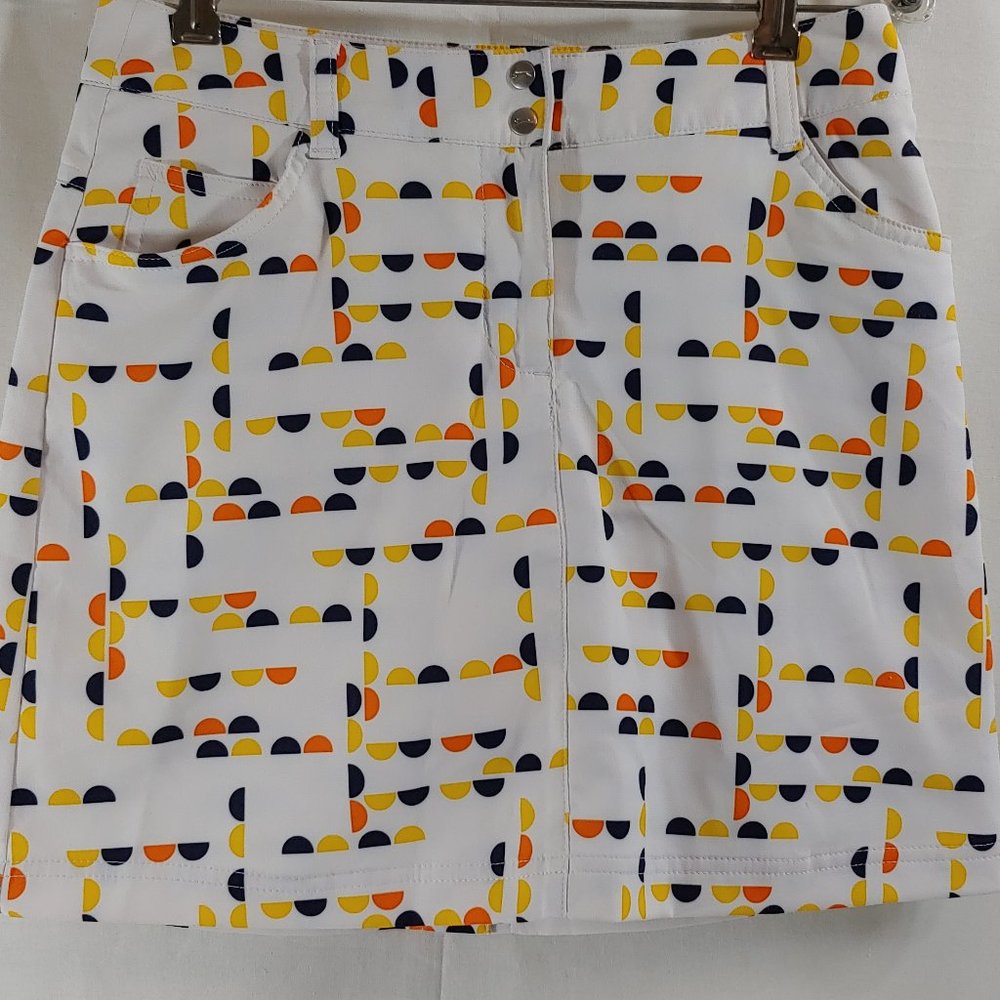 Slazenger White Mini Skirt with Navy, Yellow & Orange Dot Pattern